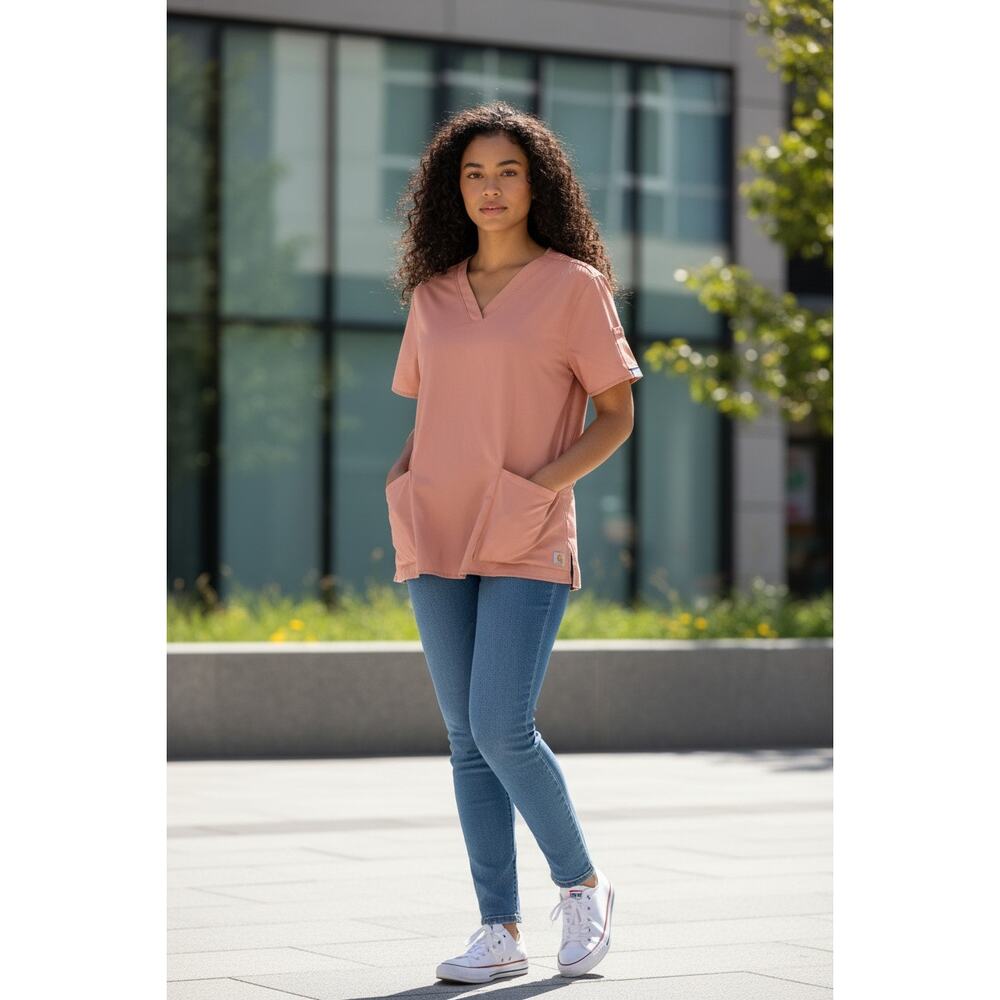 Figs Technical Collection Scrub Top in Rose Pink Womens size S